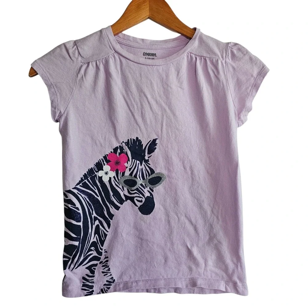 Gymboree Zebra Graphic Tee Cute Girly Top Short‎ Sleeve Purple L